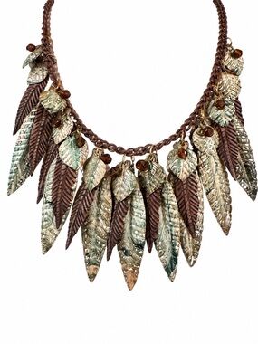 Vintage Boho Leaf Statement Necklace in Brown and Green